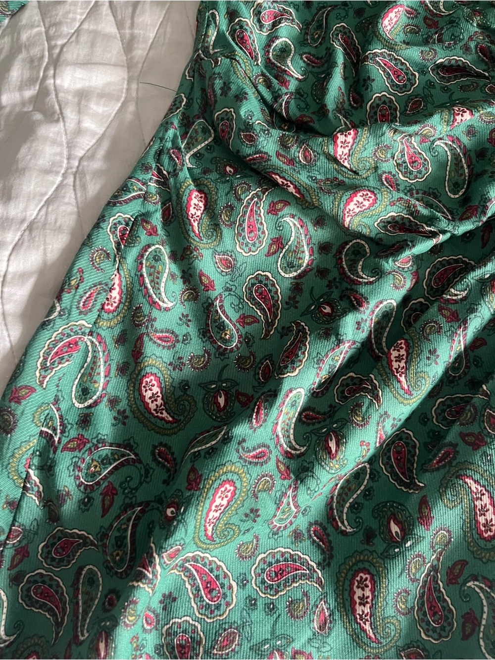 NEW Mango Green Paisley V-Neck Long Sleeve Wrap Dress - Small - Picture 9 of 9